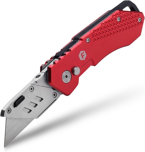 FOLDING UTILITY KNIFE WITH 25 BLADES & DISPENSER COMBO AVAILABLE IN RED AND BLUE