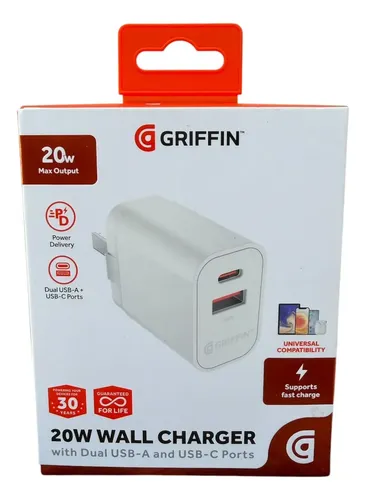 GRIFFIN 20W WALL CHARGER WITH Dual USB-A USB-C Ports 