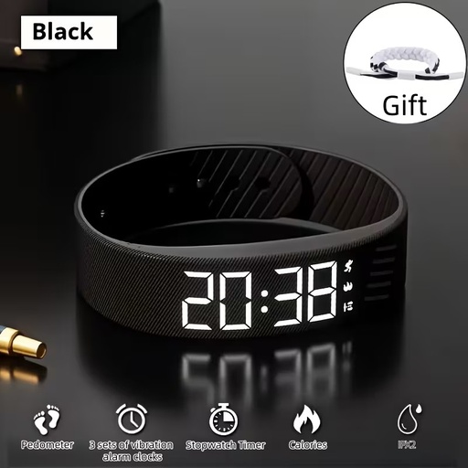 Multi-Functional Minimalist and Stylish Unisex Digital Watch with Alarm, Pedometer, Stopwatch, Luminous Display.- Black 