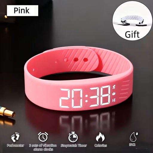 Multi-Functional Minimalist and Stylish Unisex Digital Watch with Alarm, Pedometer, Stopwatch, Luminous Display.- Pink