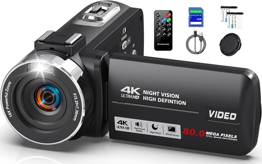 Peryoua 4K HD 80MP Camcorder Video Camera 18X Digital Zoom 3.0 IPS Screen Vlogging Camera