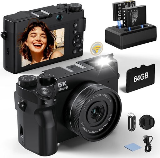 5K Digital Camera,75MP Cameras for Photography,WiFi Camara Fotografica,18X Point and Shoot Digital Cameras,Dual Lens Camera