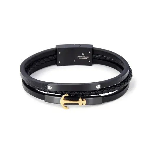 GIORGIO MILANO MEN Anchor Accent Triple-Strand Leather BRACELET 1685SGBK2