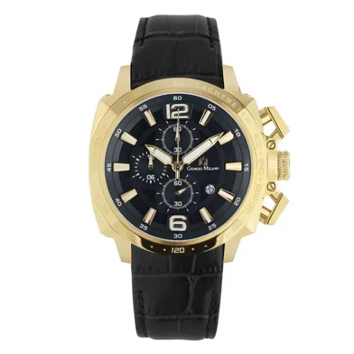 Giorgio Milano Gold chrono with date BLACK leather strap 234SG032 NERO