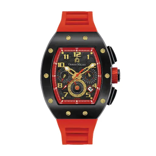 Giorgio Milano Black stainless steel case Chrono with date RED rubber strap 246SBK322 CARLO