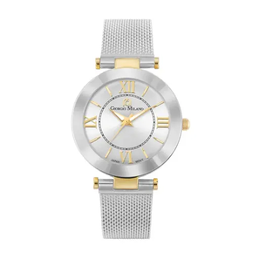 Giorgio Milano Ladies round Two tone gold case with silver dial and mesh band 220STG2 CAMILLA