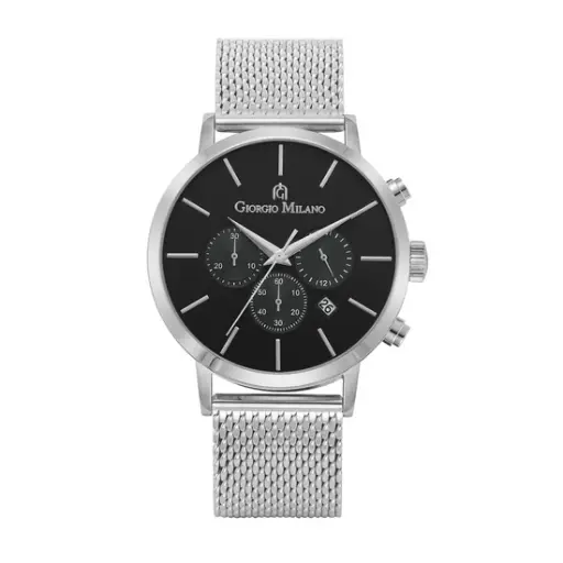 Giorgio Milano round Silver case with Black dial Silver Mesh band 216ST3 NOE